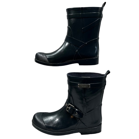 Coach Shoes - Coach Lester Dark Blue Rubber Mid-Calf Rain Gardening Boot Size 9B